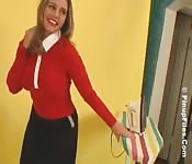 Busty Erica Campbell photographed while ironing her shirt