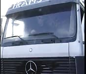 Super hot brunette teases the truck-driver
